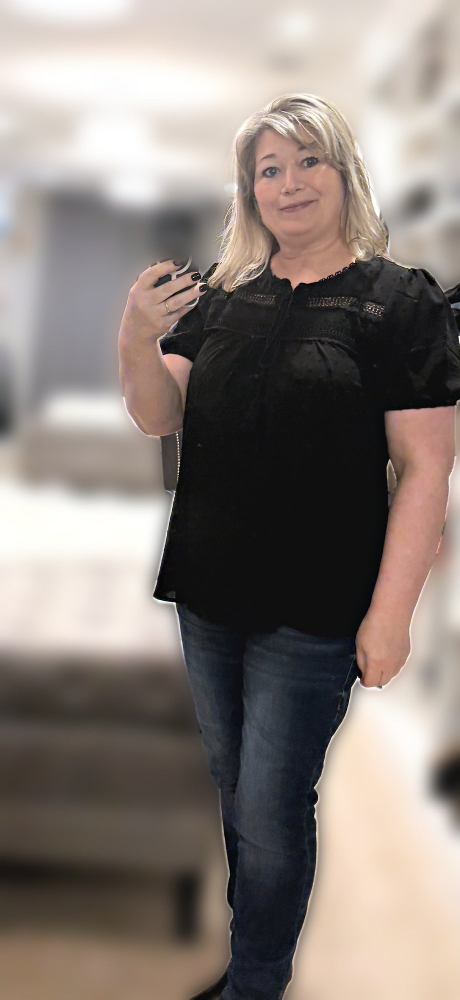 The Black Eyelet Top, worn by ThriftyChicMom