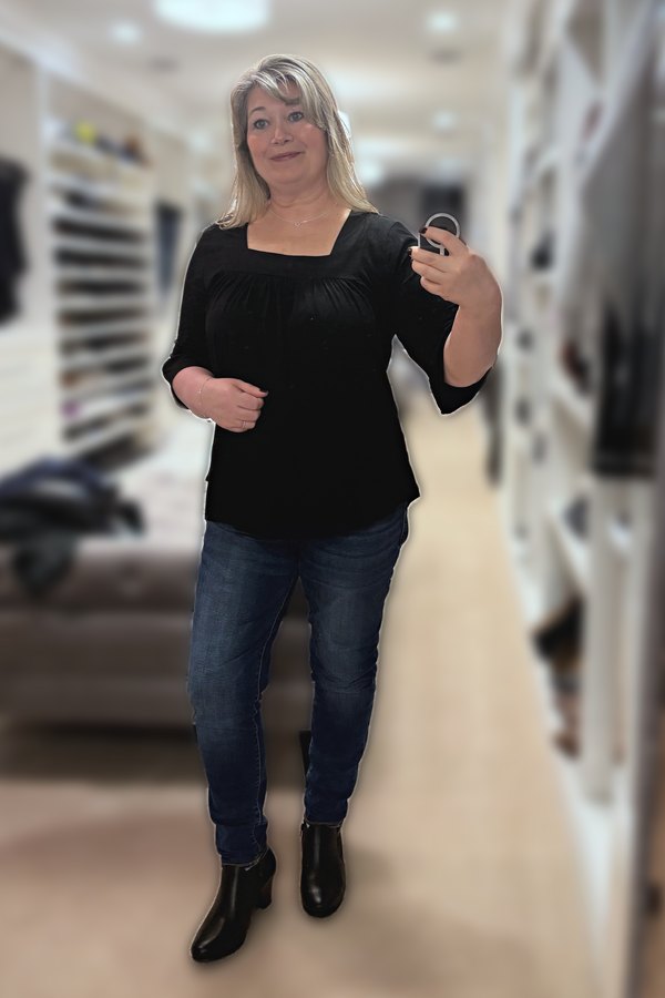 Black Square-Neck Top + Ankle Boots