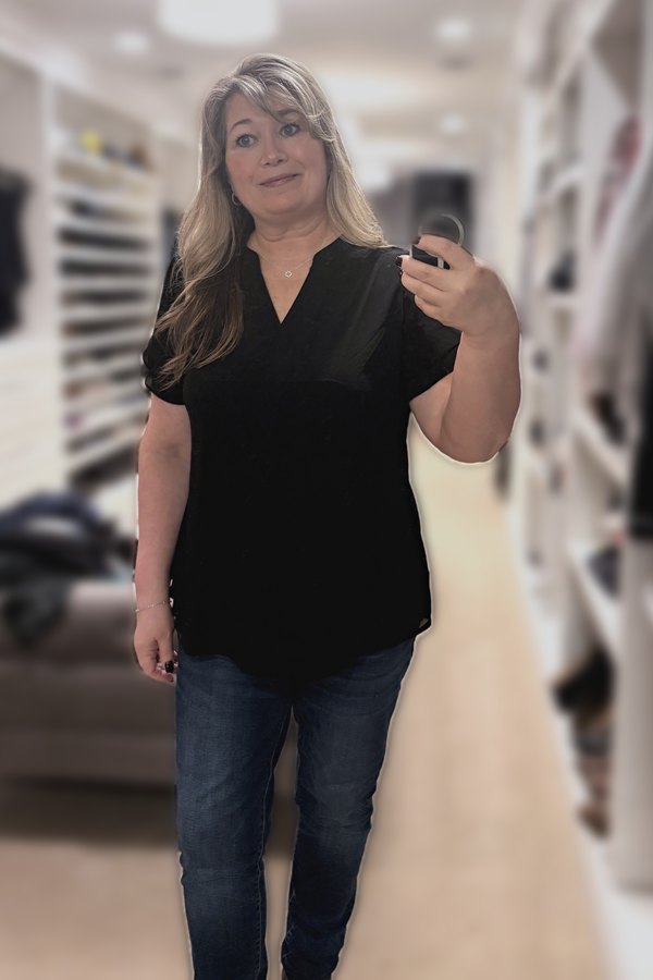 Black V-Neck Top + Dainty Jewelry